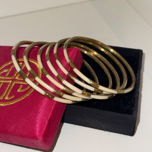 BudhaGirl Veda Bracelet Set Enamel & Gold-Tone Stackable Bangle ivory